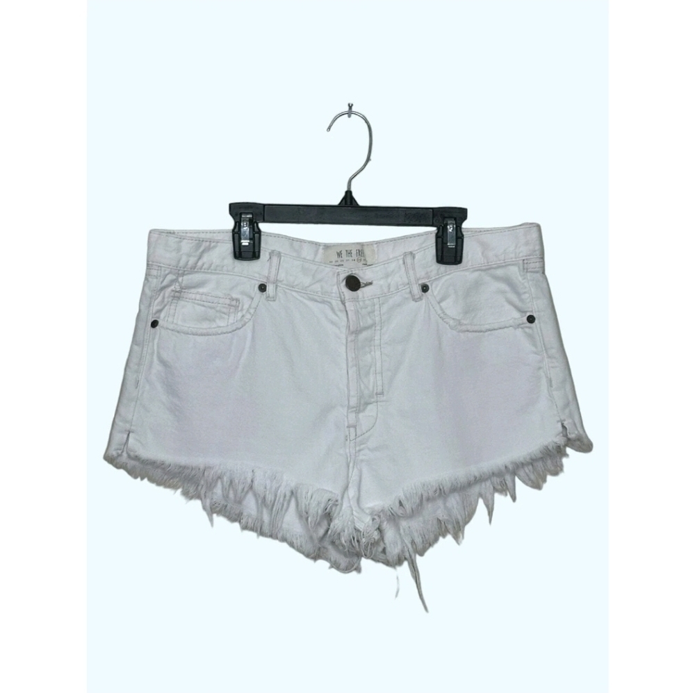 We The Free Ivy Mid Rise White Fray Jean Shorts Size 28